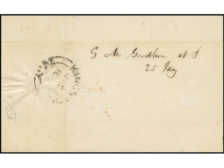 1852/57, 3 d. red on horizontally ribbed paper, horizontal pair with good to wide margins, tied by numeral "10" to lettershee