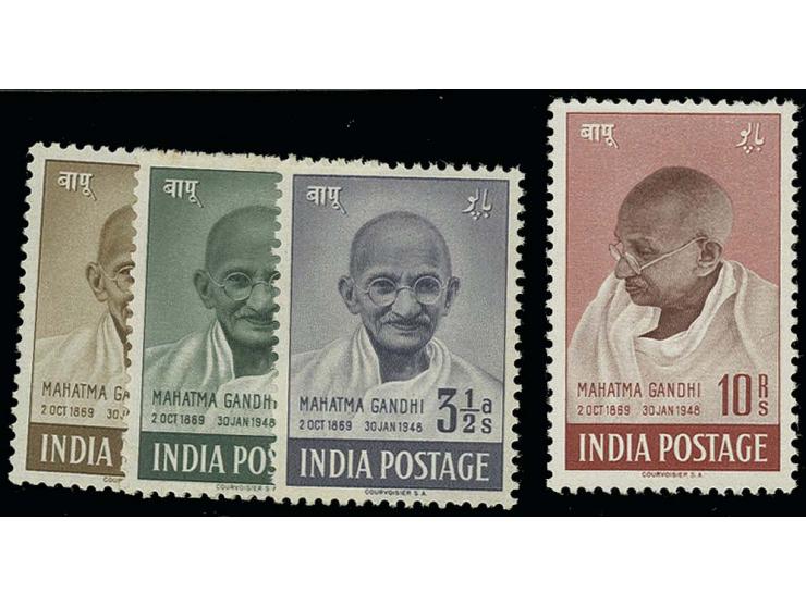 1948, Gandhi 1½ a.-10 r. unused, 10 r. unmounted mint, cheap 1½ a. small stain, otherwise fine