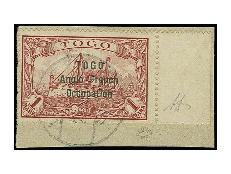 1 m., copy with right sheet margin, tied by Lome cds. to small piece, fine, several signatures, certificates A. Diena and Rou
