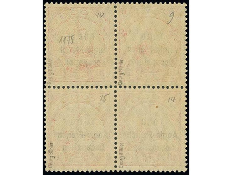 10 pf. in block of 4, unmounted mint with pencil notations on gum side, signed Georg Bühler and certificate BPA (1984) (Mi.-N