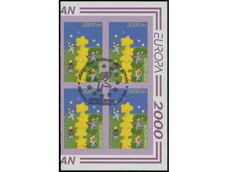 1000 m. and 3000 m. in imperforated blocks of four with central first day cancellation