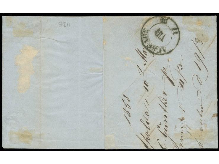 1852/58, Ausgabe auf farbigem Papier ¼ Silbergroschen auf braunorange im 4er-Block, voll- bis breitrandig mit Nr. "221" und s