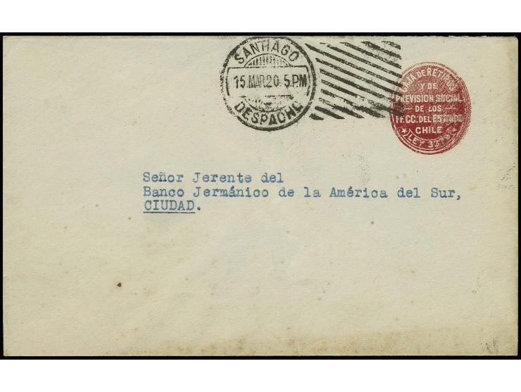 1920, local official cover "Caja de Retiros y de Prevision Social de Los" from "SANTIAGO 15.MAR.", fine