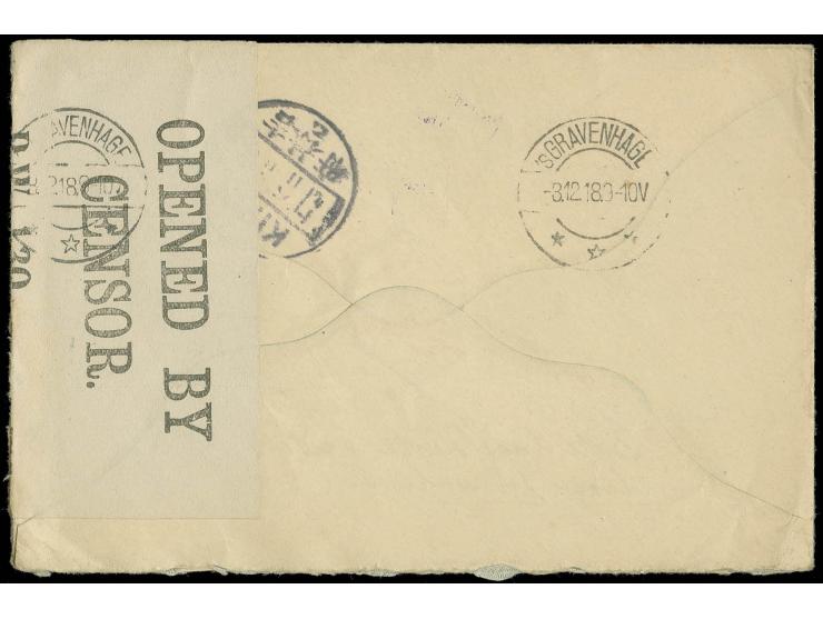 1918, "CENSORED", violet marking, clear on front of POW cover from Kirin to the Netherland, opened at 2 sides