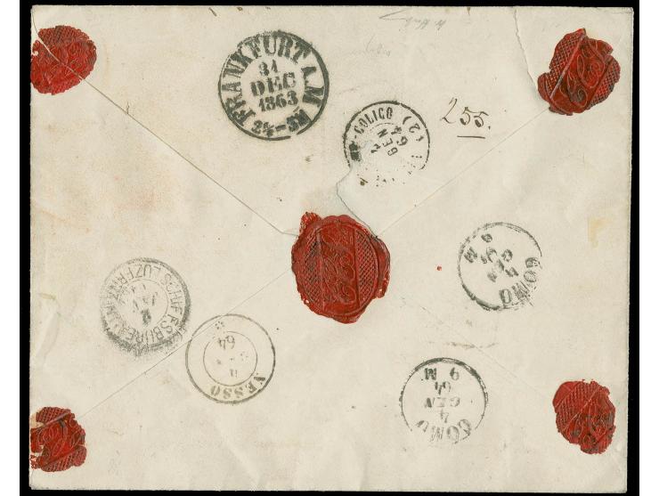 10 Sgr. orange, voll- bis breitrandig, zusammen mit meist breitrandiger 1862/64, ½ Sgr. orange, mit Nr. "29" und sauber neben
