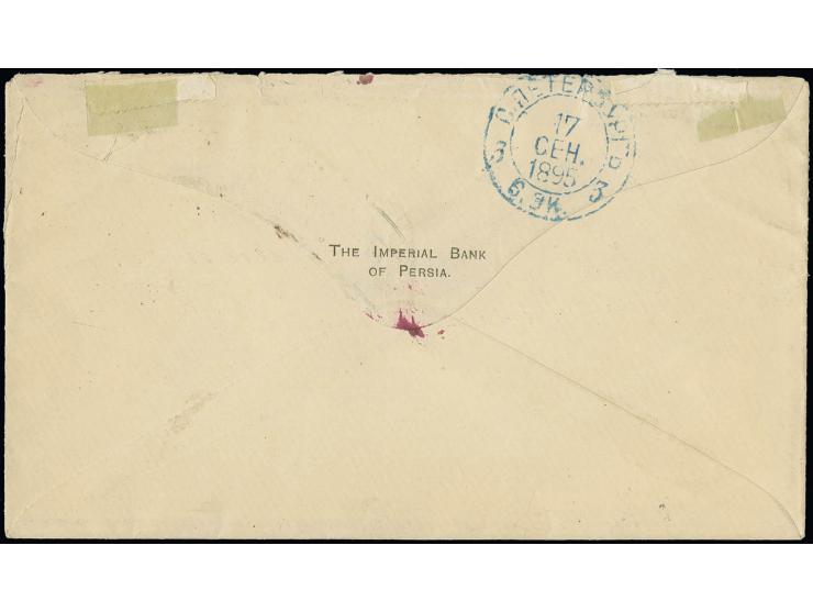 2 ch. green and 10 ch. orange used on 1894 cover to St. Petersburg, Russia tied by oval framed TEHERAN datestamp in black (5/