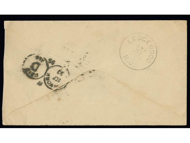 10 ch. orange, used on cover 1895 to USA tied by SCHIMERAN datestamp struck in blue, reverse with ´New York/Paid All´duplex (
