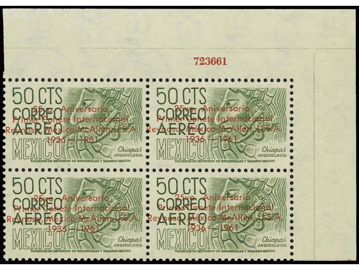 1961, semi-official issue 25th anniversary of first rocket flight Mexico-USA, block of four from the upper right sheet corner