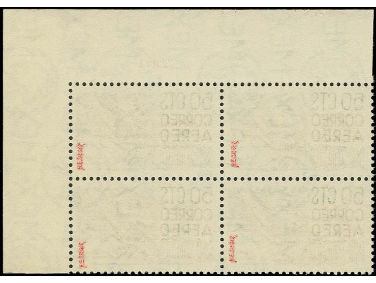 1961, semi-official issue 25th anniversary of first rocket flight Mexico-USA, block of four from the upper right sheet corner