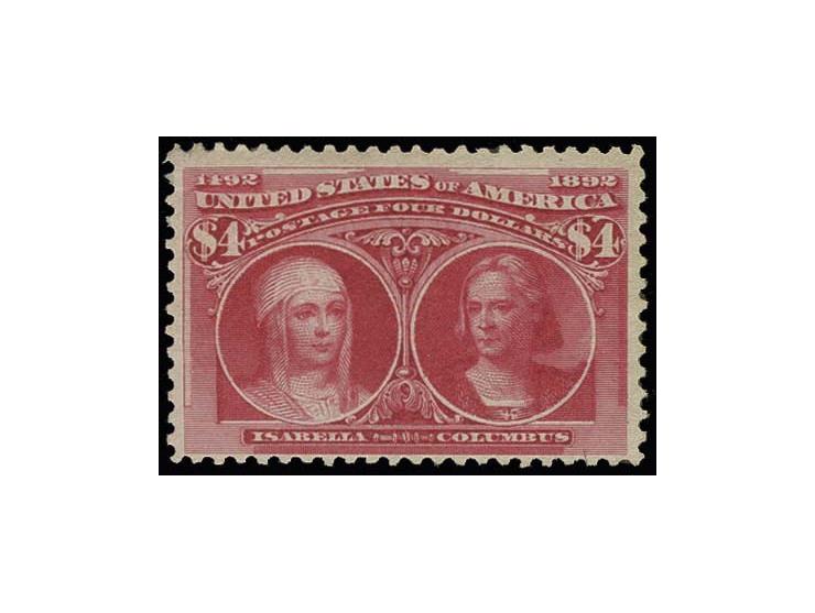 1892, Columbian Exposition 4 $ rose, unused with original gum and some adhesions (Scott 244)