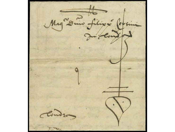 1574, kpl. Faltbrief aus Köln mit Zunftzeichen nach London, sehr früher Pracht-Brief aus der Corsini-Korrespondenz