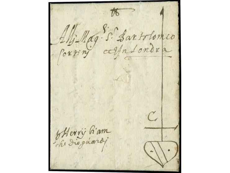 1585, "p. Herry Siam", hds. Leitvermerk auf kpl. Faltbrief aus Hamburg nach London, Kabinett-Brief aus der Corsini Korrespond
