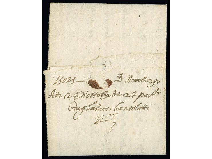 1585, "p. Herry Siam", hds. Leitvermerk auf kpl. Faltbrief aus Hamburg nach London, Kabinett-Brief aus der Corsini Korrespond