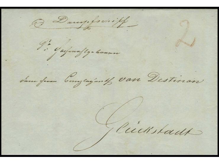 1843, "Dampfschiff", hds. Vermerk auf kpl. Faltbrief aus Altona (datiert 30.8.) mit Taxe "2" nach Glückstadt, befördert mit d