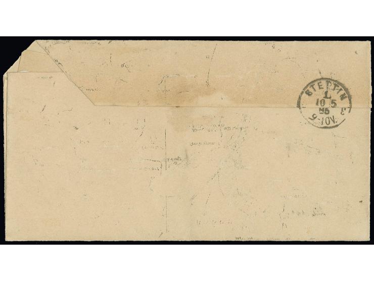 1886, "AUS...PER DAMPFSCHIFF 10.5.", Ra3 klar als Entwerter mit hds. Aufgabevermerk "Schwedt" auf kpl. Faltbrief mit 10 Pfg. 