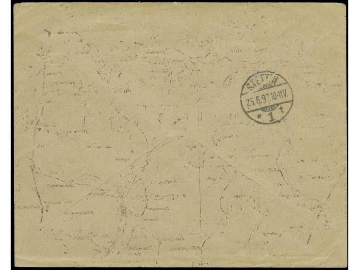 1897, "AUS...PER DAMPFSCHIFF 25.6.", Ra3 klar mit hds. Aufgabevermerk "Gartz" und Leitvermerk "p. SS.Prinz Wilhelm" auf Brief