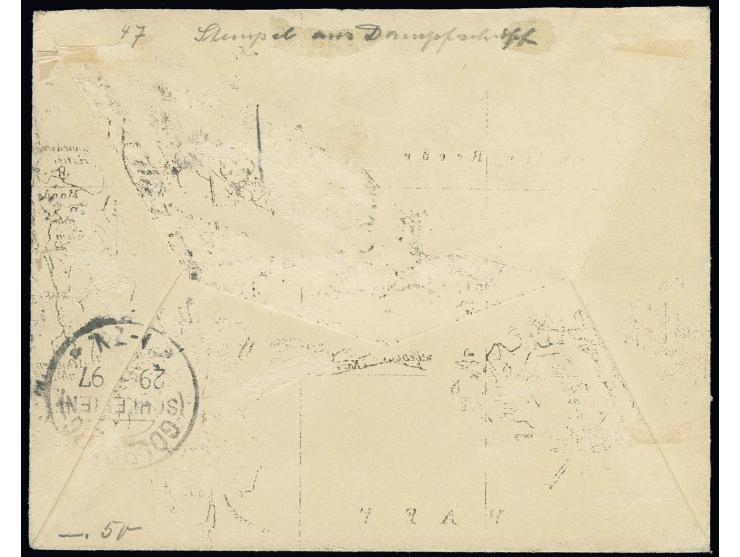 1897, "AUS...DAMPFSCHIFF 28.6.", Ra3 klar als Entwerter mit hds. Aufgabevermerk "Großziegenort" auf Brief mit Krone/Adler 10 
