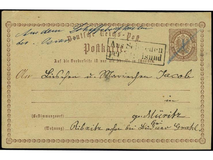 1875 (ca.), "Aus dem Schiffsbriefkasten der Oscar", hds. Vermerk auf Ganzsachenkarte 1/2 Gr. mit Federstrich-Entwertung und T