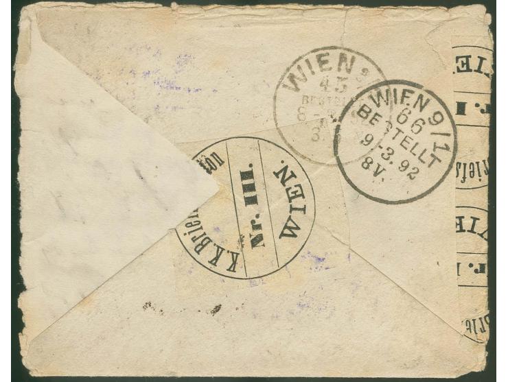 1892, "Gehoben aus dem gescheiterten Schiff Eider", violeter Ra3 klar auf Brief aus der USA mit kpl. Inhalt nach Wien, rückse