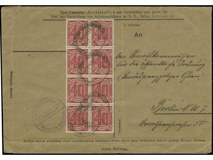 1922, "HOYERSCHLEUSE-MUNKMARSCH SEEPOST No...8.22", 4 Abschläge auf Dienstpostbrief mit senkrechtem 8er-Block Dienstmarke 40 