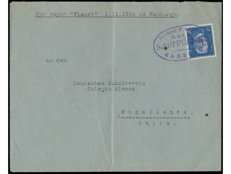 1930, "Reederei P.LAEISA G.m.b.H. Schiff PLANET HAMBURG", violetter Oval-Stempel als Entwerter auf Firmenbrief aus Hamburg mi