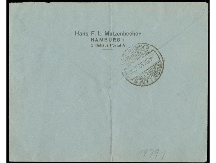 1930, "Reederei P.LAEISA G.m.b.H. Schiff PLANET HAMBURG", violetter Oval-Stempel als Entwerter auf Firmenbrief aus Hamburg mi