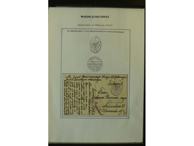 1915/1917, Interniertenpost des Hilfskreuzer Berlin, 4 Postkarten aus einer Korrespondenz mit verschiedenen Stempel-Kombinati