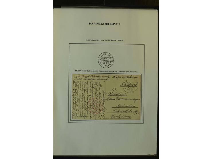 1915/1917, Interniertenpost des Hilfskreuzer Berlin, 4 Postkarten aus einer Korrespondenz mit verschiedenen Stempel-Kombinati