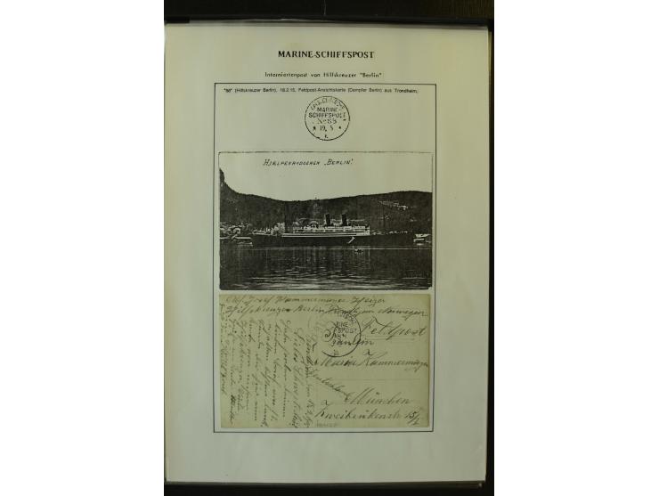 1915/1917, Interniertenpost des Hilfskreuzer Berlin, 4 Postkarten aus einer Korrespondenz mit verschiedenen Stempel-Kombinati