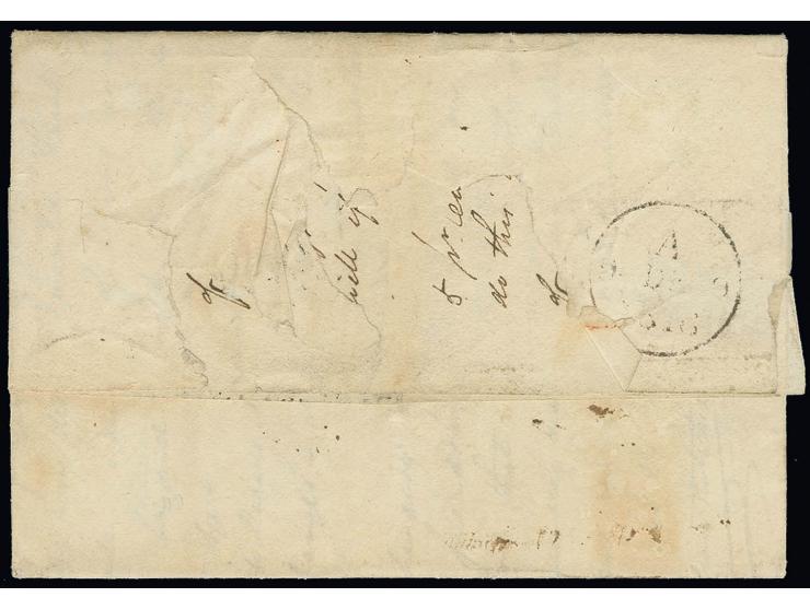 1816, "Telegraph*H*Coffin*, recht klar in rot auf komplettem Faltbrief aus Boston mit entsprechendem Leitvermerk und schwarze