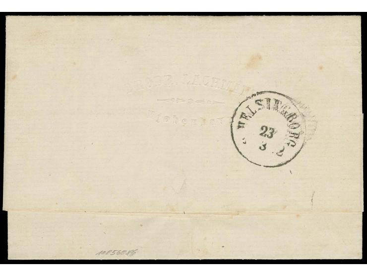 1872, "ANGB.BREF FR.DANMARK", ovaler EKr. als Entwerter auf kpl. Faltbrief 1872 aus Kopenhagen mit waagerechtem Paar Dänemark