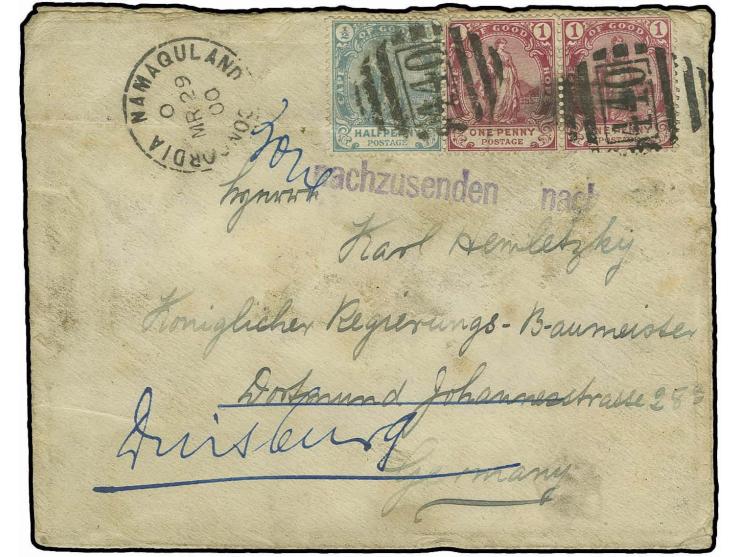 1900, "Aus der mit dem untergegangenen Dampfer *Mexican*....Bahnpostamt No.15", schwarzer L4 rückseitig auf Brief aus "CONCOR