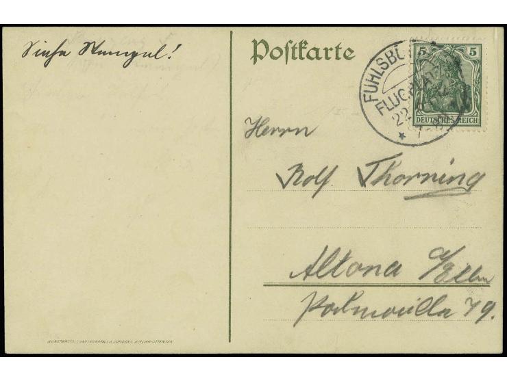 1912, "FÜHLSBÜTTEL FLUGPLATZ 22.6.12" auf Germania 5 Pfg. auf Künstlerkarte "BLUMENTAG 1912 ALTONA"