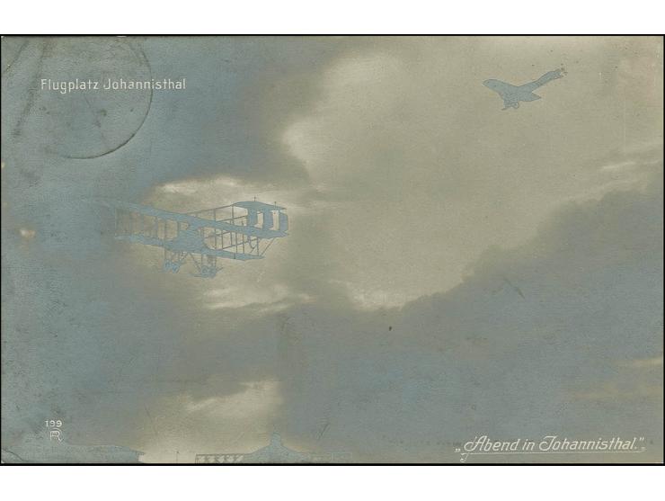 1913, "JOHANNISTHAL b. BERLIN FLUGPLATZ 2.6.13", recht klar auf bedarfsgebrauchter Fotokarte "Flugplatz Johannisthal - Aben i