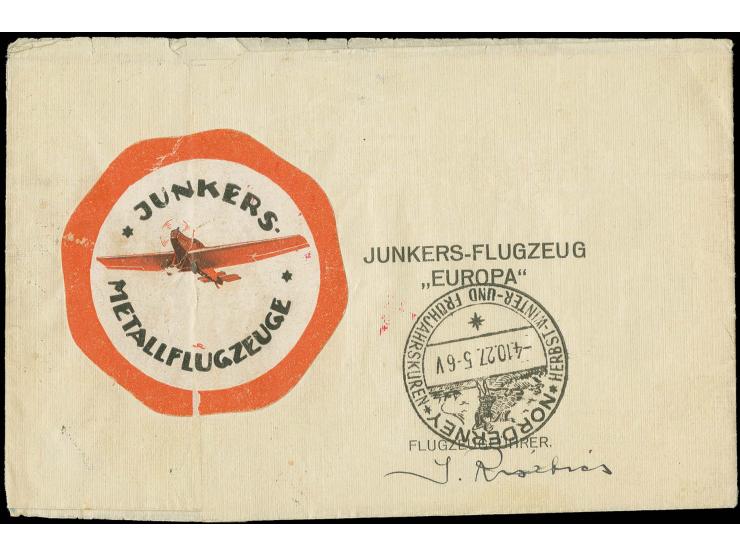 1927, Dessau - New York 14.8.27, Junkers-Versuchsflug, R-Vordruckfaltbrief der Junkers-Werke mit guter Frankatur (2 Werte Zah