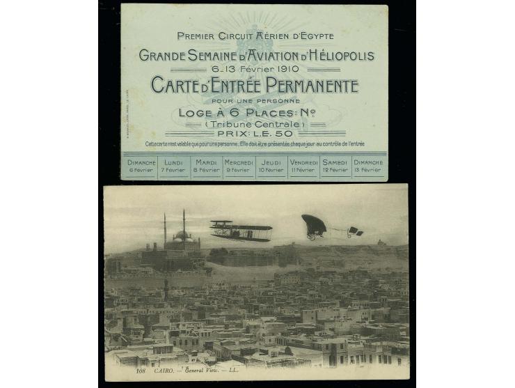 ÄGYPTEN: 1910, Flugwoche Heliopolis, französische Ansichtskarte mit Bleriot-Eindecker und Wright-Doppeldecker über Stadtbild 