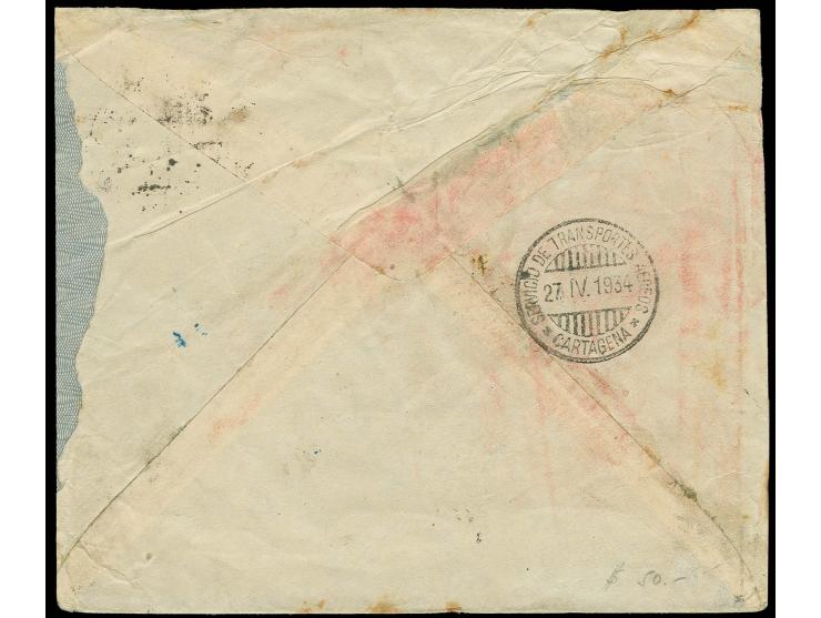 KOLUMBIEN: 1934, violetter L4 "Demorada la entrega por....Von Krohn el 10 de Marzo 1934" auf frankiertem Luftpostbrief von "C