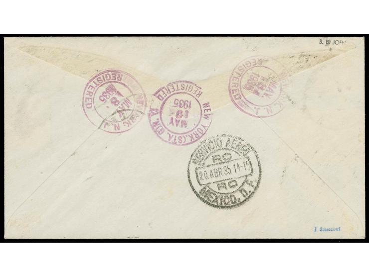 VEREINIGTE STAATEN: 1935, Amelia Earhart-Rekordflug, R-Brief Los Angeles-Mexico City-New York mit 2-Länder-Frankatur und eige