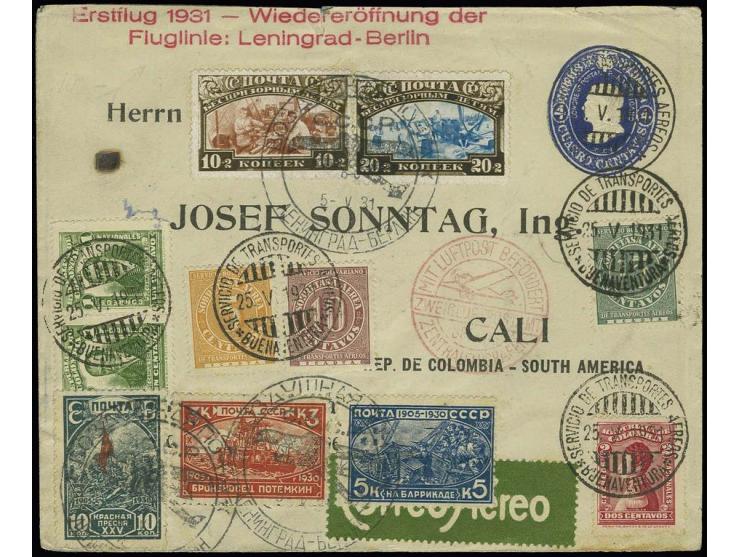 Allgemeine Ausgabe: 1929, 5-15 C. auf Ganzsachen-Umschlag 4 C. mit Zufrankatur Kolumbien und Russland als Luftpostbrief von "