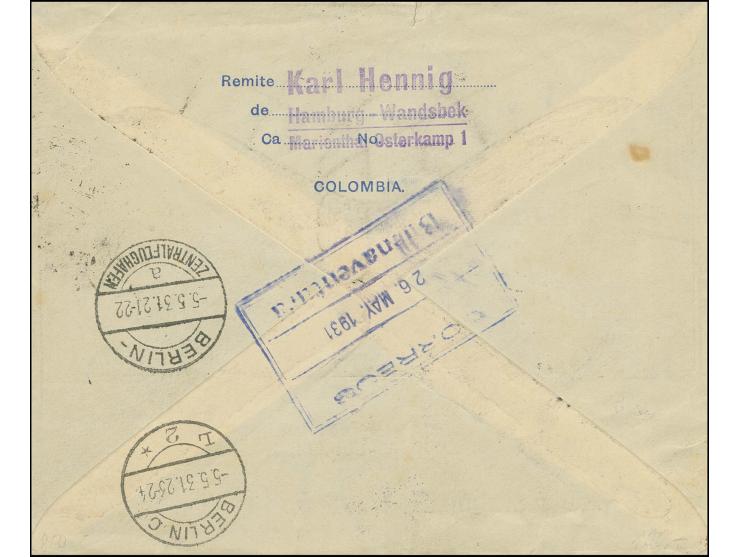 Allgemeine Ausgabe: 1929, 5-15 C. auf Ganzsachen-Umschlag 4 C. mit Zufrankatur Kolumbien und Russland als Luftpostbrief von "