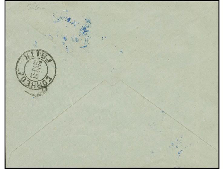 Ausgaben für Ecuador: 1928, 50 C. auf 10 C. blau und 1 S. auf 20 C. grau mit Aufdrucktype I auf Erstflugbrief von "GUAYAQUIL 