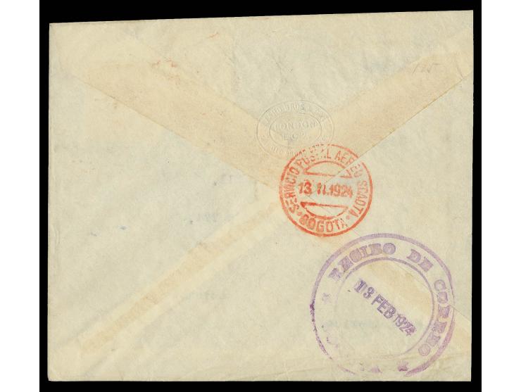 GROSSBRITANNIEN: "G.B." auf 30 C. blau und Zufrankatur Kolumbien 3 C. blau je mit rotem Flugstempel von "BARRANQUILLA 11.11.2