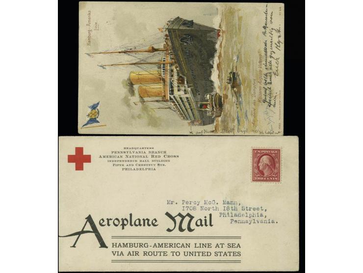 1910, Katapult-Flugversuche im November vor New York: Spezielles von der US-Postverwaltung genehmigtes Kuvert mit Rot-Kreuz-E
