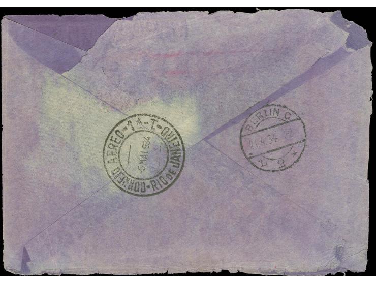 1933, Absturz des Dornier "Tapajoz" vor Rio de Janeiro, Brief mit entsprechendem Hinweisstempel und Bestätigungsstempel Stutt