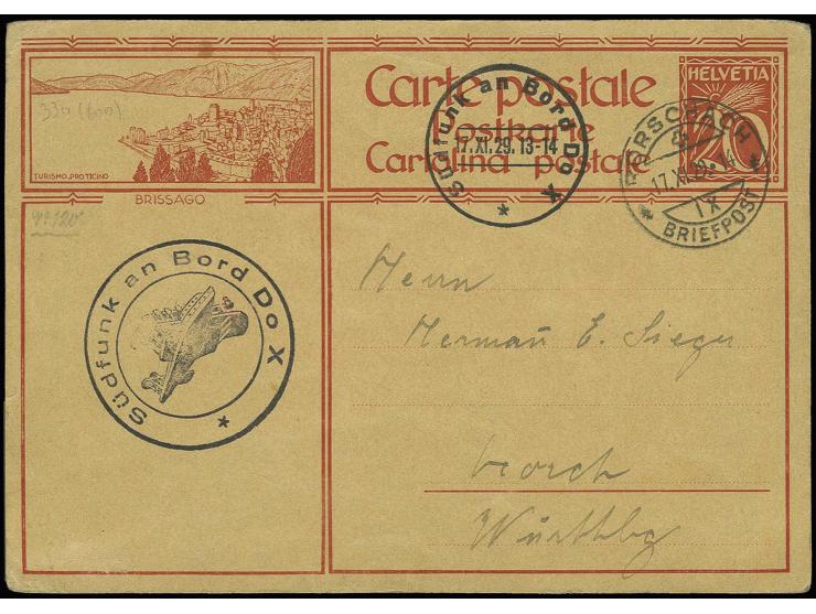 1929, Probeflug 17.11.29, Postagabe Rorschach, Schweiz Ganzsachenkarte mit Bordstempel nach Lorch, etwas gebräunt und kleine 