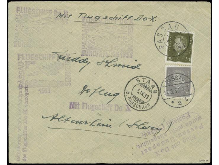 1933, Aufgabe Passau für den geplanten Europaflug nach Budapest, frankierter Brief vom 12.5.33 mit undurchbalktem Sonderbestä