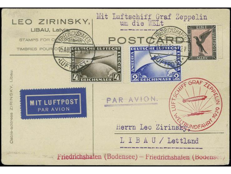 1929, Weltrundfahrt, Friedrichshafen-Friedrichshafen, Karte mit Poststempel