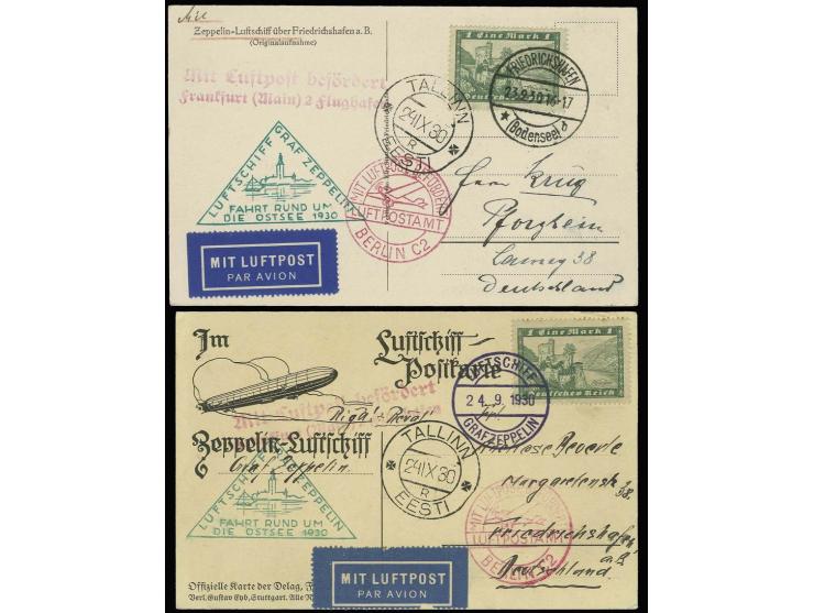 1930 Ostseefahrt, Abwurf Tallinn, je eine Karte mit Burg Rheinstein 1 M. als Bordpost bzw. Auflieferung Friedrichshafen, gute