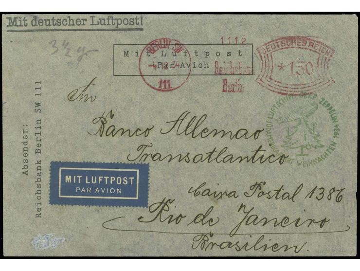 1934, 12. SAF. (Weihnachtsfahrt) mit Auflieferung Friedrichshafen, Vordruckbrief der Reichsbank mit entsprechendem 150 Pfg. A