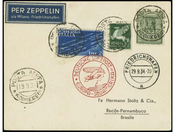 ÄGÄISCHE INSELN: 1934, 9. SAF., Karte mit Mischfrankatur Ägäische Insel und Italien von "RODI (EGOS) POSTA AEREA 19.9.34" via